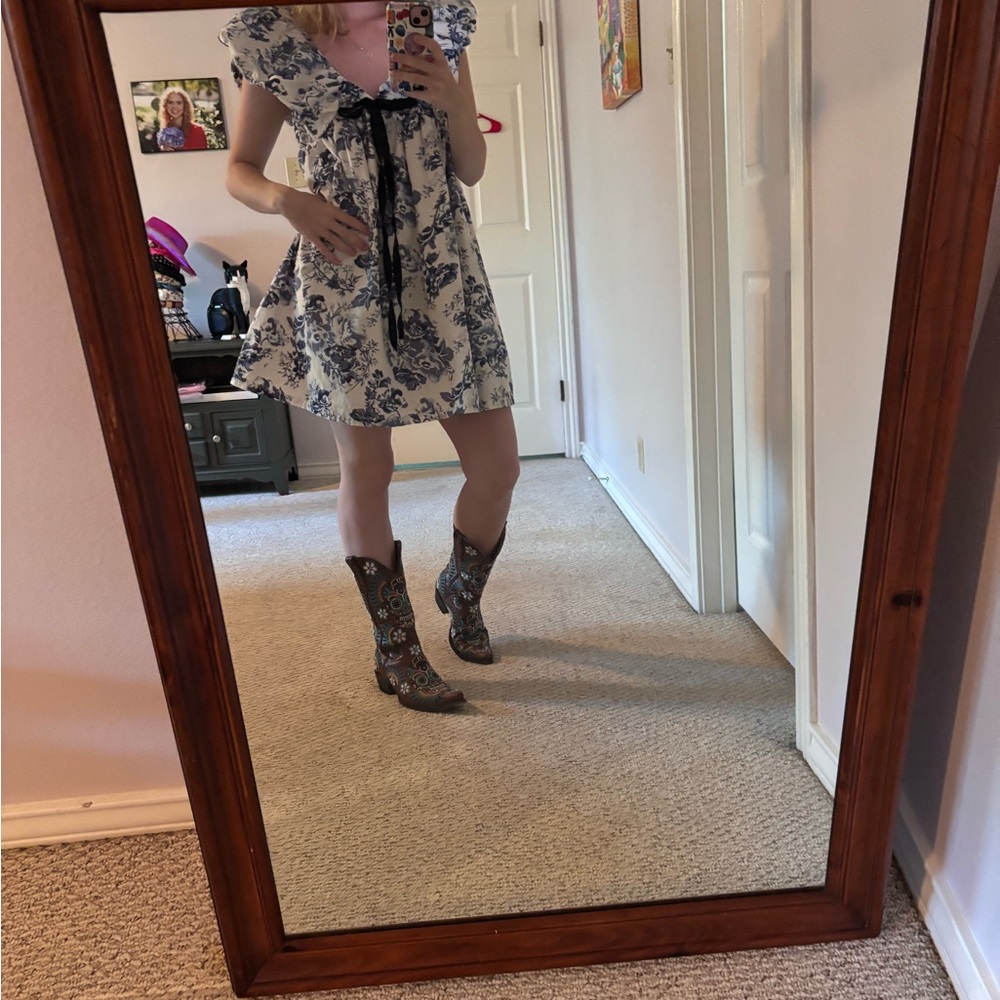 Floral Blue and White Dress